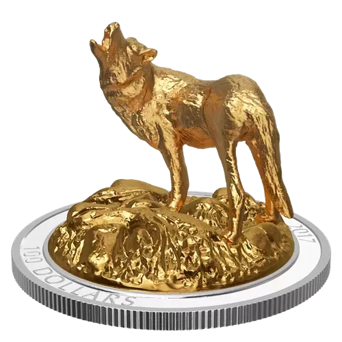 2017 Canadian $100 Sculpture of Majestic Canadian Animals: Wolf - 10 oz Fine Silver Coin