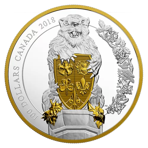 2018 Canadian $100 Keepers of Parliament: The Beaver - 10 oz Fine Silver & Gold-plated Coin