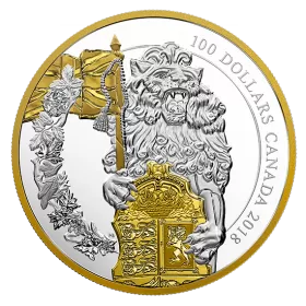 2018 Canadian $100 Keepers of Parliament: The Lion - 10 oz Fine Silver & Gold-plated Coin