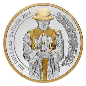 2018 Canadian $100 Keepers of Parliament: The Soldier - 10 oz Fine Silver & Gold-plated Coin