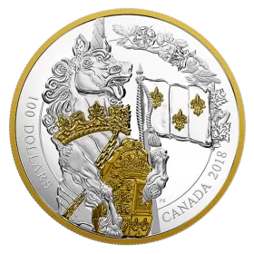 2018 Canadian $100 Keepers of Parliament: The Unicorn - 10 oz Fine Silver & Gold-plated Coin