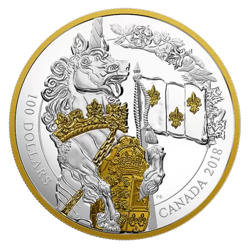 2018 Canadian $100 Keepers of Parliament: The Unicorn - 10 oz Fine Silver & Gold-plated Coin