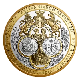 2019 Canadian $100 Great Seal of the Province of Canada (1841-1867) - 10 oz Fine Silver & Gold-plated Coin- a few minor blemishes on edge/rim of coin