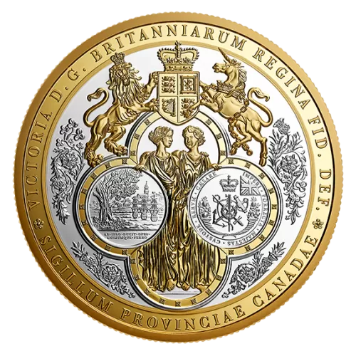 2019 Canadian $100 Great Seal of the Province of Canada (1841-1867) - 10 oz Fine Silver & Gold-plated Coin- a few minor blemishes on edge/rim of coin