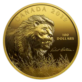 2019 Canadian $100 Robert Bateman's Into the Light: Lion - 10 oz Fine Silver & Gold-plated Coin