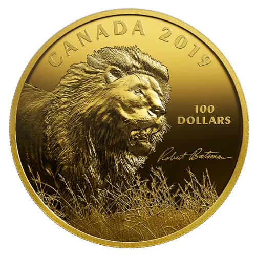2019 Canadian $100 Robert Bateman's Into the Light: Lion - 10 oz Fine Silver & Gold-plated Coin