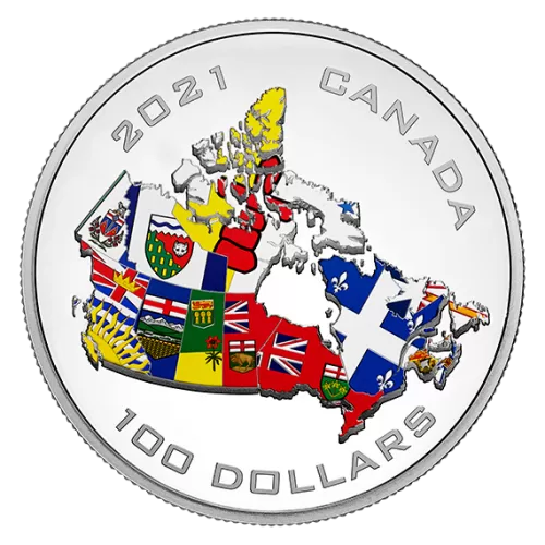 2021 Canadian $100 Canada’s Provincial and Territorial Flags - 10 oz Fine Silver Coin