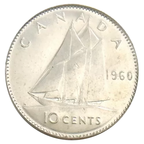 1960 Canadian 10-Cent Bluenose Schooner Dime Silver Coin (Brilliant Uncirculated)