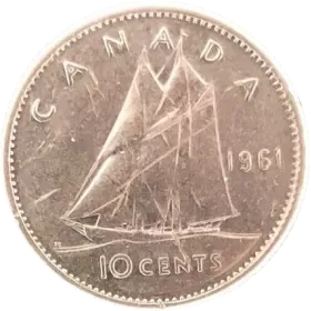 1961 Canadian 10-Cent Bluenose Schooner Dime Silver Coin (Brilliant Uncirculated)