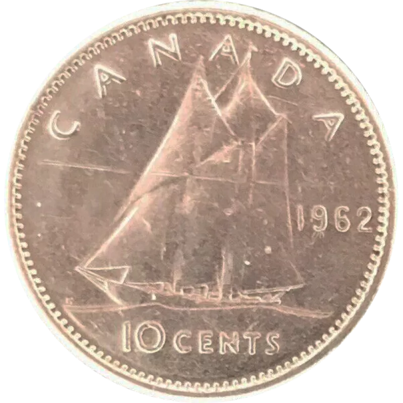 1962 Canadian 10-Cent Bluenose Schooner Dime Silver Coin
