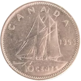 1963 Canadian 10-Cent Bluenose Schooner Dime Silver Coin (Brilliant Uncirculated)