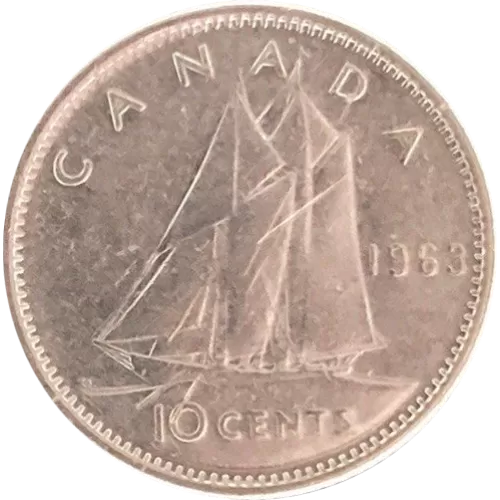 1963 Canadian 10-Cent Bluenose Schooner Dime Silver Coin (Brilliant Uncirculated)