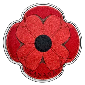 2019 Canadian $10 Remembrance Day 1/2 oz Silver Poppy-shaped Coloured Coin