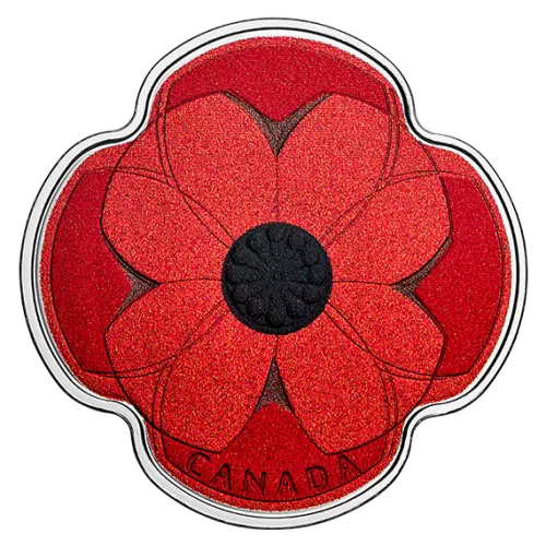 2019 Canadian $10 Remembrance Day 1/2 oz Silver Poppy-shaped Coloured Coin