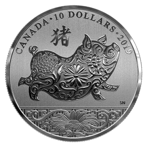 2019 Canadian $10 Year of the Pig 1/2 oz Fine Silver Coin
