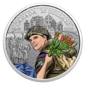2020 Canadian $10 75th Anniversary of the Liberation of the Netherlands: Canadian Army - Fine Silver Coloured Coin