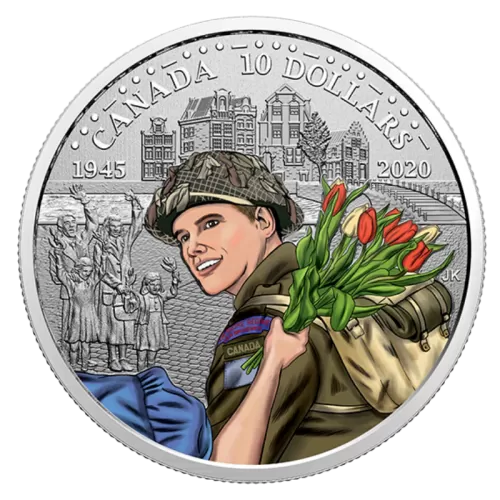 2020 Canadian $10 75th Anniversary of the Liberation of the Netherlands: Canadian Army - Fine Silver Coloured Coin