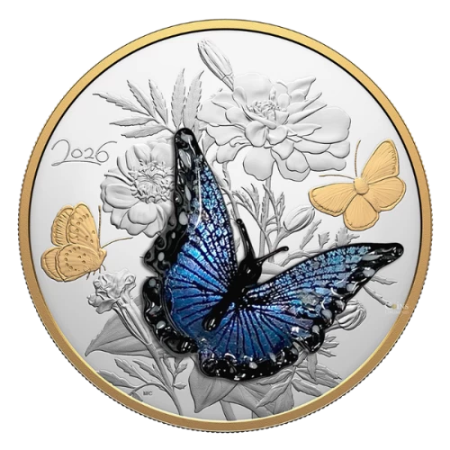 2026 Canada $125 Murano Silvery Blue Butterfly – Half Kilo Fine Silver Coin