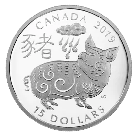 2019 Canadian $15 Year of the Pig 1 oz Fine Silver Coin-no outside sleeve