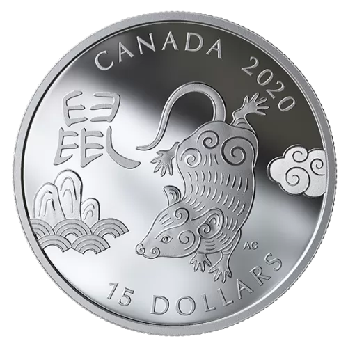 2020 Canadian $15 Year of the Rat - 1 oz Fine Silver Coin