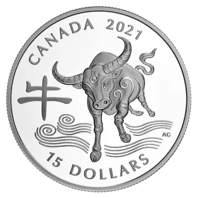 2021 Canadian $15 Year of the Ox - 1 oz Fine Silver Coin