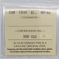 1939 Canada $1 Royal Visit Commemorative Silver Dollar Coin ICCS Graded MS-64