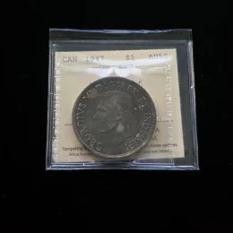 1947 Canada $1 Voyageurs Silver Dollar Coin ICCS Graded AU-50 - Maple Leaf
