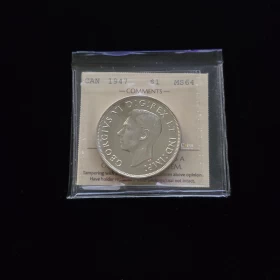 1947 POINTED 7 Canada $1 Voyageurs Silver Dollar Coin ICCS Graded MS-64