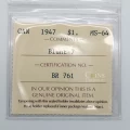 1949 Canada $1 Newfoundland Commemorative Silver Dollar Coin ICCS Graded MS-65