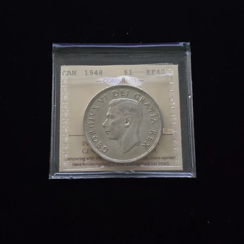 1948 Canadian $1 Voyageur Silver Dollar Coin ICCS Graded EF40
