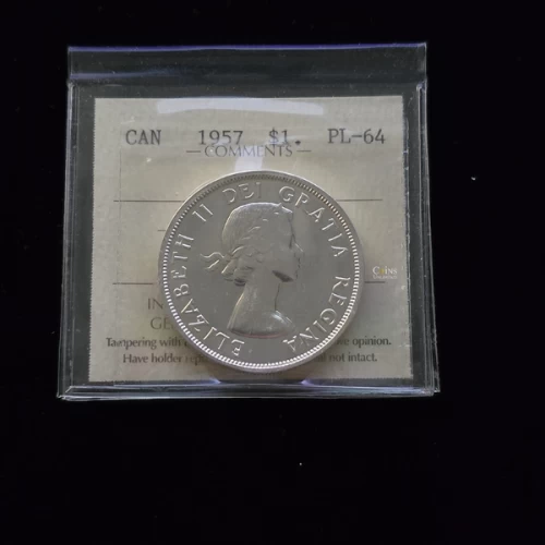 1957 Canadian $1 Voyageur Silver Dollar Coin ICCS Graded PL-64