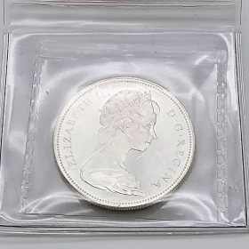 1965 Canadian $1 Voyageur Silver Dollar Coin ICCS Graded MS-63 LgeBds Ptd 5 Heavy Cameo