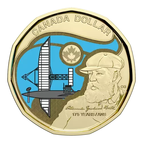 2022 Canadian $1 Birth of Alexander Graham Bell 175th Anniv Coloured Loonie Dollar Coin (Brilliant Uncirculated)