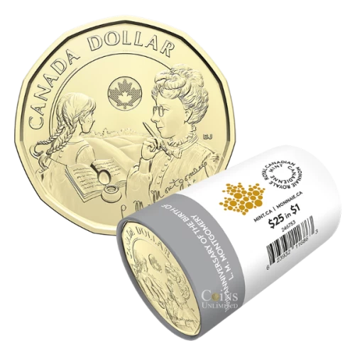 2024 Canada $1 Birth of L. M. Montgomery 150th Anniversary Non-colourized Loonie Special Wrap Coin Roll
