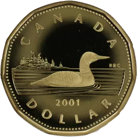 2001 Canadian $1 Common Loon Dollar Proof Coin