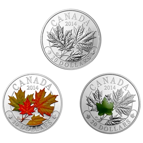 2014 Canadian $20 Majestic Maple Leaves - 1 oz Fine Silver 3-Coin Set (toned)