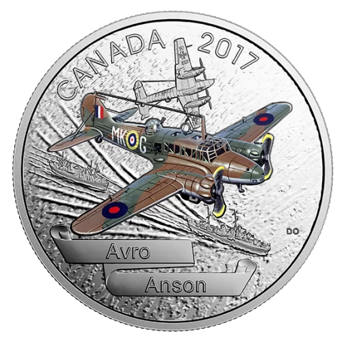 2017 Canadian $20 Aircraft of The Second World War: Avro Anson - 1 oz Fine Silver Coloured Coin