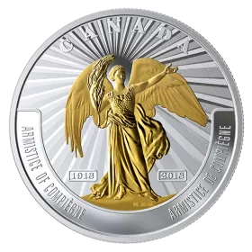 2018 (1918-) Canadian $20 First World War Battlefront Series: Armistice of Compiègne 1 oz Fine Silver & Gold-plated Coin