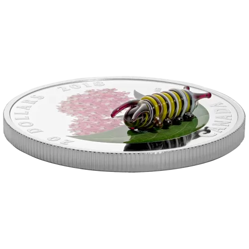 2018 Canadian $20 Little Creatures: Monarch Caterpillar (Venetian Glass) - 1 oz Fine Silver Coin