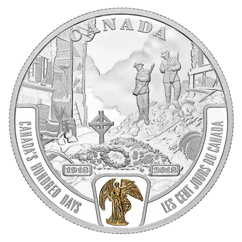 2018 Canadian $20 First World War Battlefront Series: Canada’s Hundred Days - 1 oz Fine Silver & Gold-plated Coin