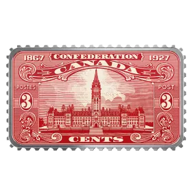 2018 Canadian $20 Canada's Historical Stamps: Parliament Building 1927 Confederation - 1 oz Fine Silver Coin