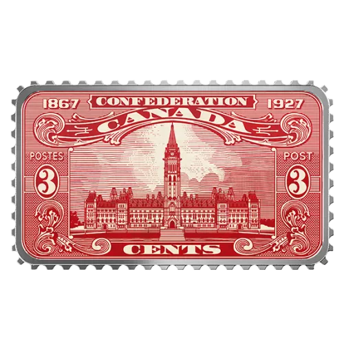 2018 Canadian $20 Canada's Historical Stamps: Parliament Building 1927 Confederation - 1 oz Fine Silver Coin