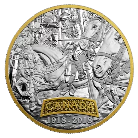 2018 (1918-) Canadian $20 First World War Allies: Canada 1 oz Fine Silver & Gold-plated Coin - no beauty box
