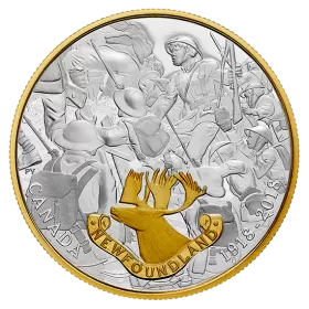 2018 (1918-) Canadian $20 First World War Allies: Newfoundland 1 oz Fine Silver & Gold-Plated Coin