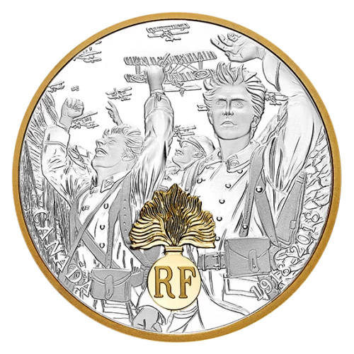 2018 (1918-) Canada $20 First World War Allies: France - 1 oz Fine Silver & Gold-plated Coin - no outside box & slightly tarnished