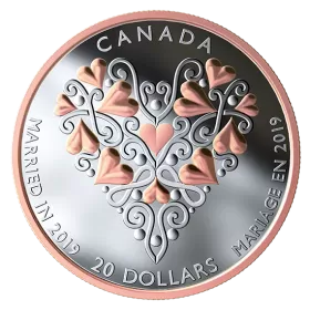 2019 Canadian $20 Best Wishes On Your Wedding Day - 1 oz Fine Silver & Pink Gold-plated Coin