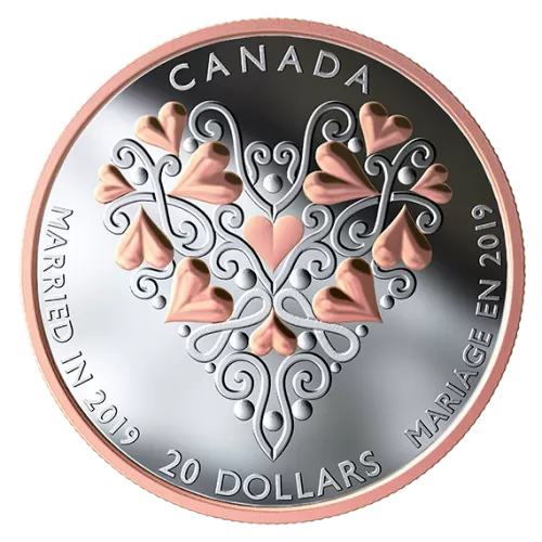 2019 Canadian $20 Best Wishes On Your Wedding Day - 1 oz Fine Silver & Pink Gold-plated Coin