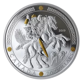 2019 Canadian $20 Norse Gods: Odin - 1 oz Fine Silver & Gold-plated Coin