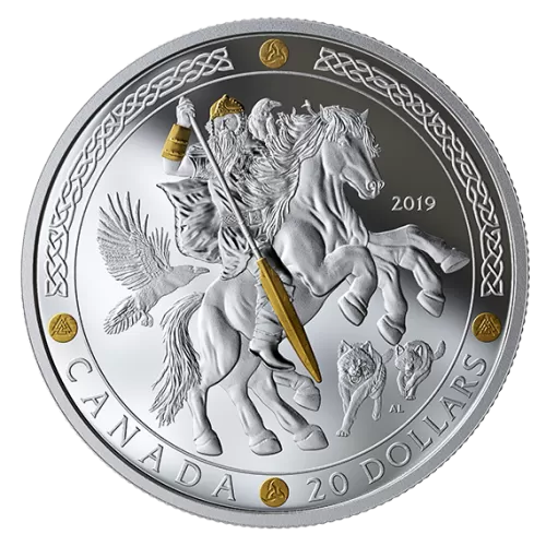 2019 Canadian $20 Norse Gods: Odin - 1 oz Fine Silver & Gold-plated Coin