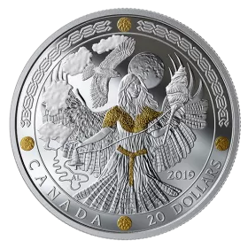 2019 Canadian $20 Norse Gods: Frigg - 1 oz Fine Silver Gold-plated Coin-coin in capsule & COA only